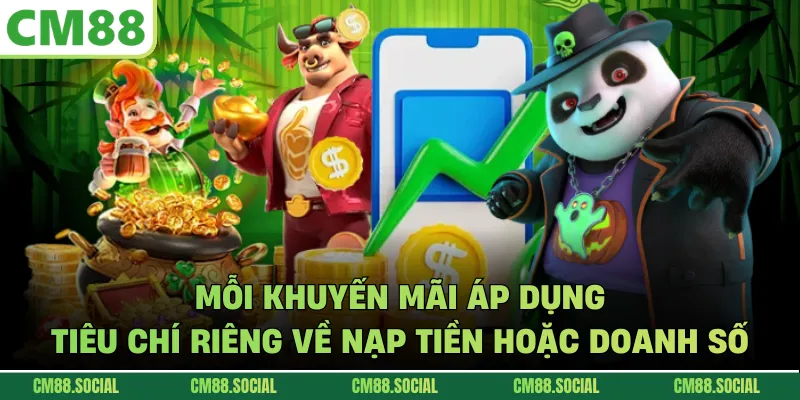 Mỗi khuyến mãi áp dụng tiêu chí riêng về nạp tiền hoặc doanh số